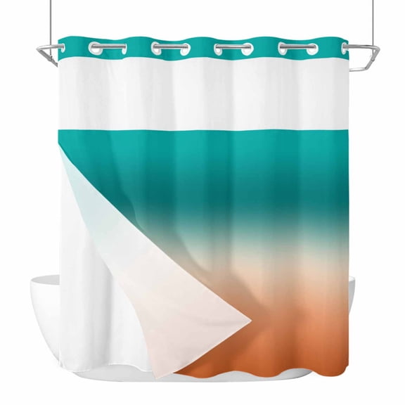No Hook Teal Burnt Orange Ombre Shower Curtain with Snap in Liner Set, Modern Gradient Abstract Art Waterproof Fabric Bathroom Curtains with See Through Top Window, Hotel Style Modern 66 x 72 Inch