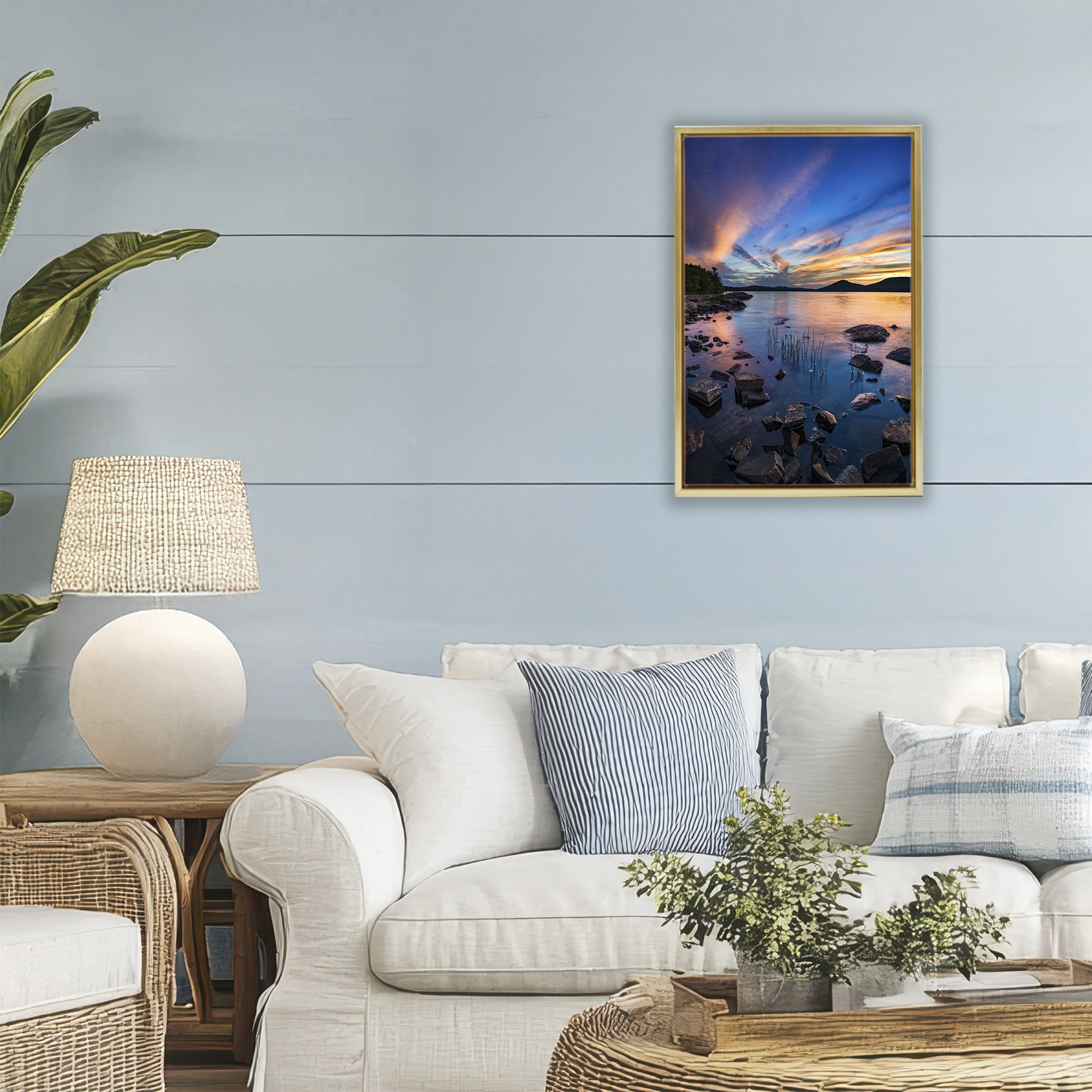 Stupell Industries Sunrise on Piseco Lake Gold Framed Floater Canvas Wall Art, design by Jonathan Zaharek