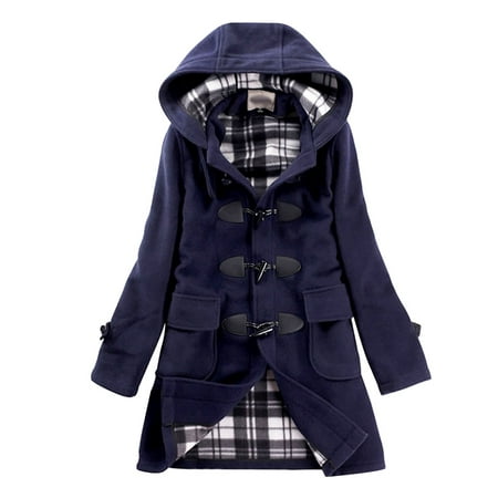 Simplicity Women's Woolen Hooded Winter Overcoat, Blue,