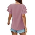 thumbnail image 5 of Hanerdun Women V Neck Blouse Female Ruffled Sleeve Tops Casual T-Shirt Purple L, 5 of 5