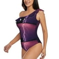 thumbnail image 2 of Gaeub Thunderstorm Violet Purple Women's One Shoulder Ruffle Tummy Control Swimwear for Swimming Surfing Beach Party - X-Large, 2 of 8