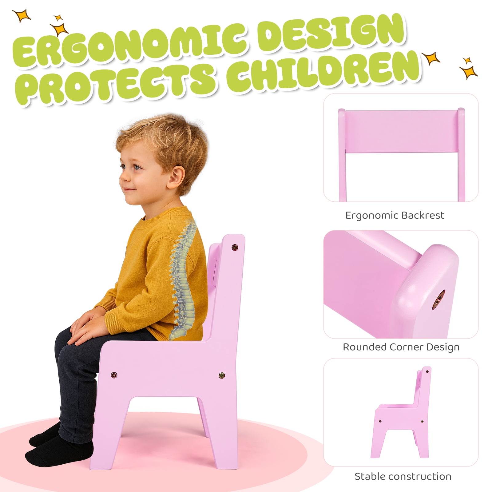 GoDecor Kids Study Desk and Chair set, Children Learning Table with 2 Storage Draws, Small Toddler Desk for Home School, Pink