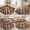thumbnail image 5 of Mid Century Round Living Room Rugs 6 ft, Abstract Overlapping Face Silhouettes Botanical Leaf Washable Area Rug with Non-Slip Sturdy Edge Binding Round Carpet for Kitchen Office Bedroom, 5 of 9