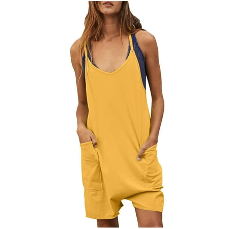 

CQCYD Jumpsuits for Women Dressy Sleeveless Jumpsuits Printed Loose Casual Jumpsuits Casual Summer Overalls Cotton Linen Shorts Rompers Jumpsuits Wide Pocket Leisure Jumpsuits Yellow XL #9
