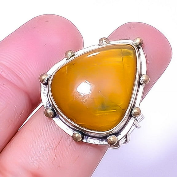 Nellite - Aka Honey Stone Gemstone 925 Sterling Silver Two Tone Gold Plated Ring s.8.5 A3, Beautiful Jewelry For Woma, New Year Sale, Valentin's Day G