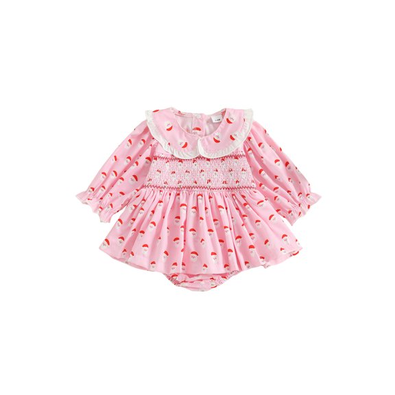 BemeyourBBs Baby Girl Christmas Romper Dress Santa Long Sleeve Collared Bodysuit