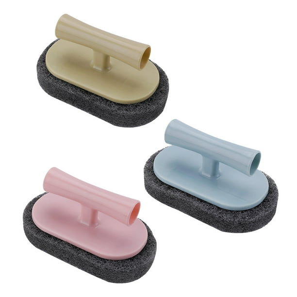 3 esponjas descontaminantes multifuncionales y resistentes con mango para limpieza de cocina, baño, bañera, ducha, fregador de bañera y piscina (color aleatorio).