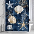 thumbnail image 2 of Nautical Bathroom Shower Curtain, Starfish Coral Shell Coastal Dark Blue Waterproof Washable Soft Bath Curtain for Bathtub Decor with 12 Hooks&Grommet, 66x72 Inch, 2 of 9