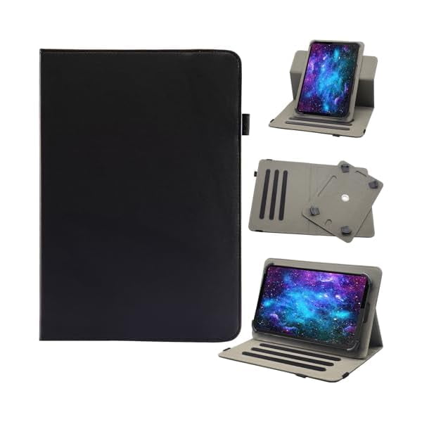 wonim11 Universal 10 10.1 Inch Android Tablet Case, Revvl Tab 2 Case, Bbjjkkz 360 Degree Rotating Multi-Angle Viewing Stand PU Leather Cover for 9.5-11 Inch Tablet, Black