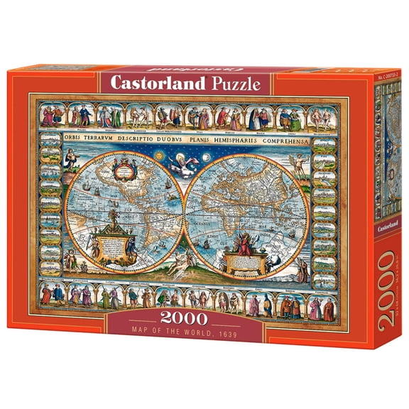 2000 Piece Jigsaw Puzzle, Map of the world 1639, Cartographic map, Historic puzzles, Geographic, Adult Puzzle, Castorland C-200733-2