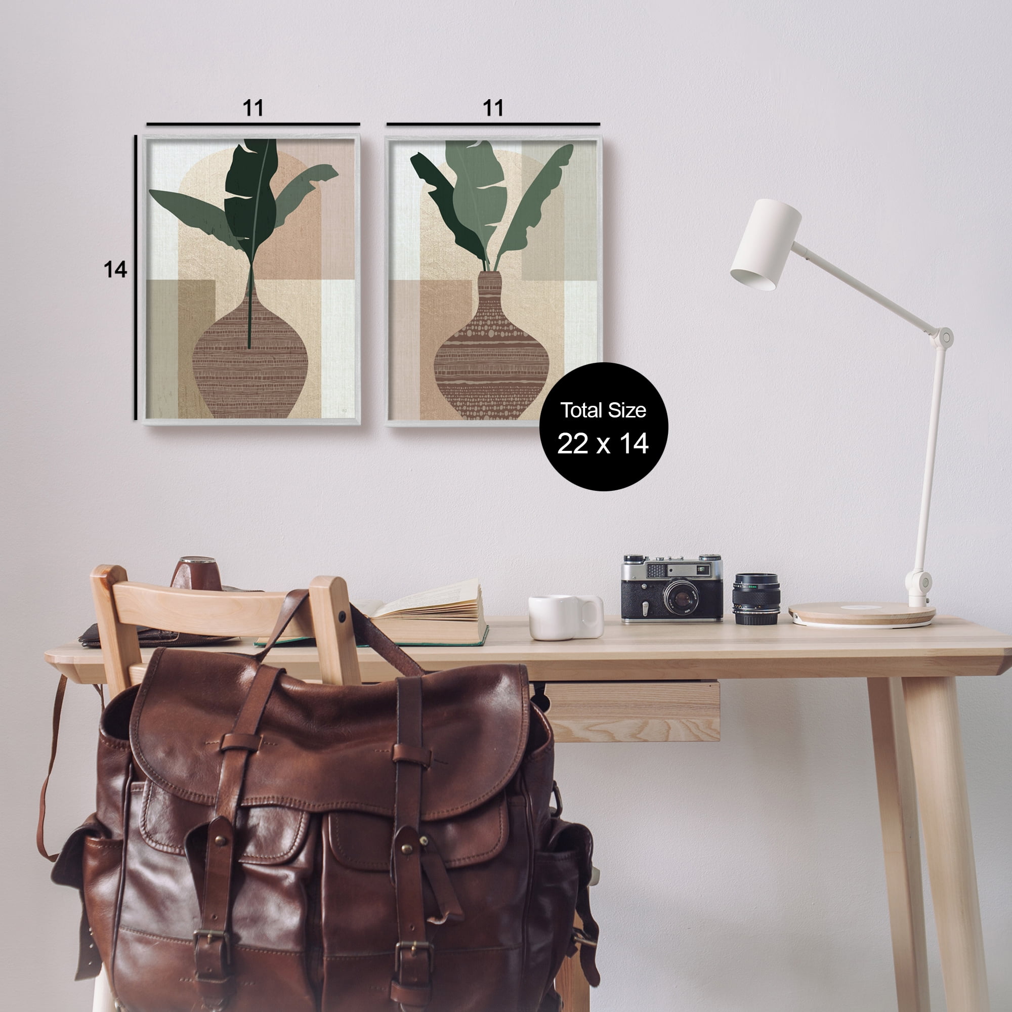 Stupell Industries Boho Geometric Plant Vases Botanical & Floral Painting Gray Framed Art Print Wall Art, 11 x 14, Set of 2
