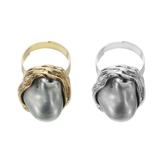 Pearl Ring for Women Adjustable Faux Pearl Finger Ring Open Vintage Statement Stacking Jewelry, Gray
