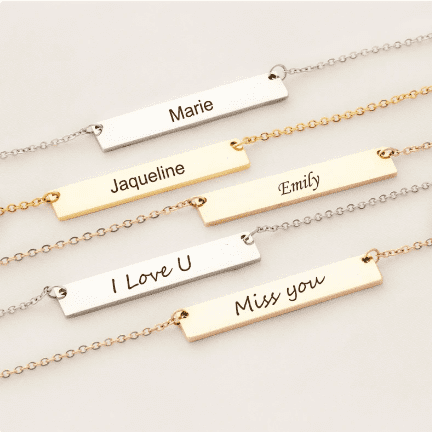 Sterling Silver Personalized 4 Sided Vertical Bar Necklace Custom Made Any Name Pendant chain 18 inch