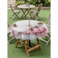 thumbnail image 3 of Outdoor Tablecloth with Umbrella Hole and Zipper, Pink Pumpkin Round Table Cloth 60 Inch Waterproof Tablecloth, Thanksgiving Fall Vintage White Stripe Picnic Table Cover for Patio Camping, 3 of 7
