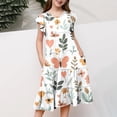 thumbnail image 5 of Tween Girl Casual Daily Dress 4-15 Years Short Sleeve Round Neck Floral Summer Dress with Pockets Multicolor O 6-7 Years, 5 of 5
