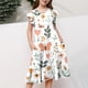 thumbnail image 5 of Vestido de verano para niña, de manga corta, con cuello redondo y estampado floral, de poliéster, con bolsillos y volantes., 5 of 5