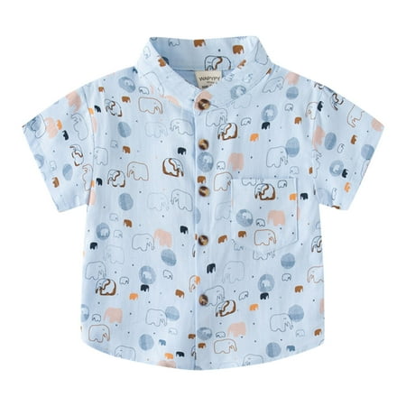 

Baby And Toddler Boys T-Shirt Crew Neck Short Sleeve Tops Cartoon Print Blue 100