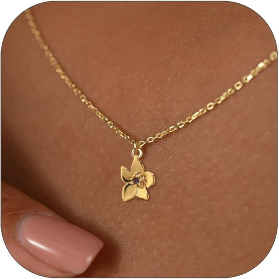 Dainty Gold Flower Necklace For Women Birthflower Birthstone 14K Gold Plated Necklaces Trendy Zircon Birthday For Women Gold Jewelry[o6503]
