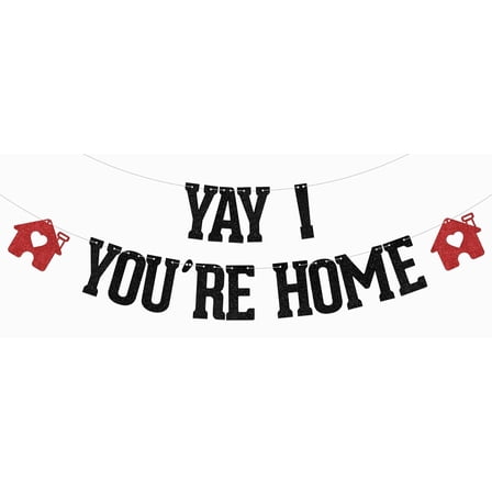 Yay! You're Home Banner Welcome Back to Home Banner Family Reunion Housewarming Party Decoration Black Glitter