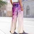 thumbnail image 7 of Hawaiian Print Palazzo Pants for Women Elastic High Waist Wide Leg Flowy Beach Trousers with Pockets Purple 2XL, 7 of 7