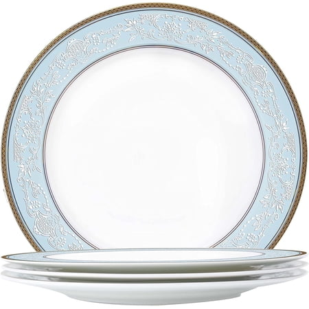 Fine Bone China Dinner Plates Sets, 4 Pcs Classic Relief Pattern Gilt Edged High Grade 10.5 inch Dinnerware Sets For 4 People