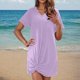 thumbnail image 5 of Camisas de Cuello de la Tripulación de Manga Corta para las Mujeres Color Sólido V-Cuello Lado Torcido Camisa de la Cubierta, Playa Casual Y Traje de Baño Superior, 5 of 8
