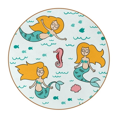 

OWNTA Ocean Sea Fish Mermaid Seahorse Pattern Premium Microfiber Leather Round Coasters (6PCS) - 11x11 cm/4.3x4.3 in - Durable & Stylish Cup Mat Set