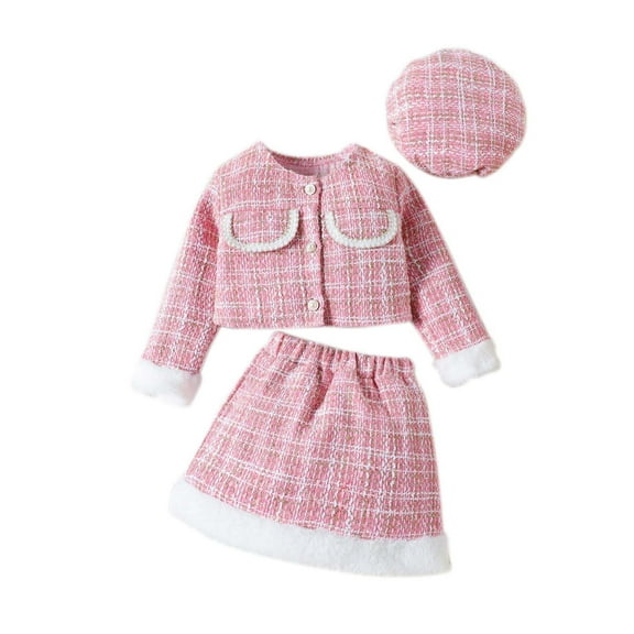 Owordtank Girls Suit Easter Outfit Baby Autumn New Furry Patchwork Coat Skirt Hat Set Cardigan Tops Skirts