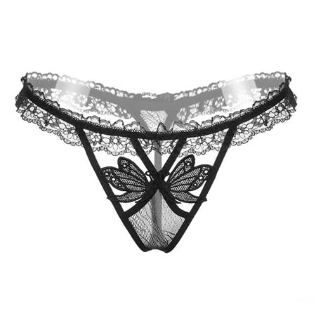 - Sexy Lace Thong Panties Womens Butterfly Underwear Transparent Thong Bikini G-string