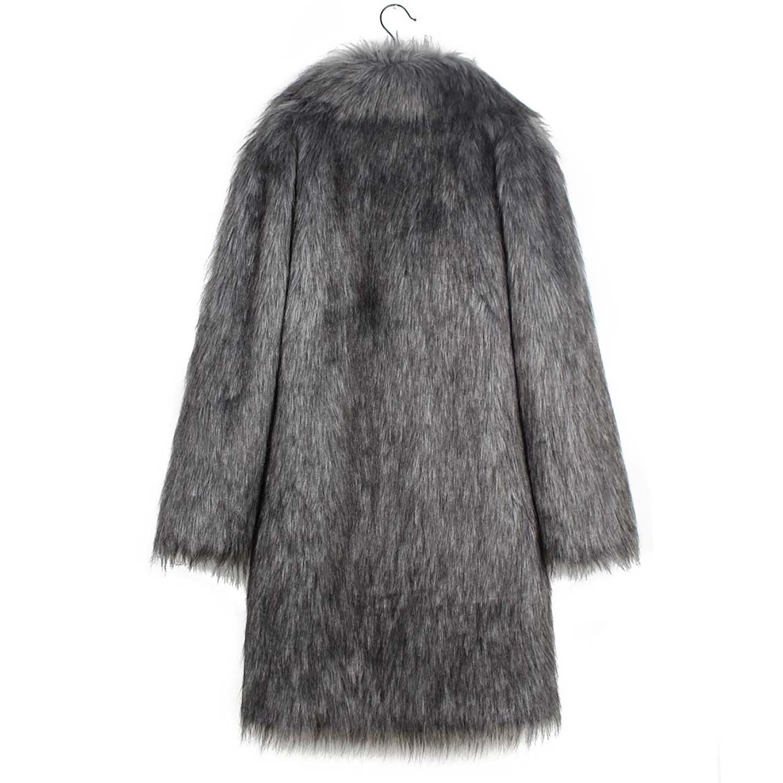 Grey Wolf High End Fake Fur Coats Penkiiy Men's Faux Fur Long Coat