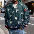 thumbnail image 2 of Wutalume Men's Casual Solid Color Zipper Long Sleeve Hooded Sweatshirt, Everyday Pullover with Christmas Print, Waffle Texture for Comfort and Style,Dark Green 3XL, 2 of 4