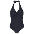 thumbnail image 6 of HAPIMO Women's One Piece Swimsuit Solid/Flag/Flower Print Beachwear Twist Ruced Front Swimwear Sets Summer Seaside Clothes for Girls Halter Neck Bathing Suit Discount Black XL, 6 of 6