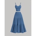 thumbnail image 4 of Women's 2 Piece Maxi Skirt Sets Crop Top Ruffle Hem Flowy Midi Skirt Vacation Going Out Outfits Blue L, 4 of 8
