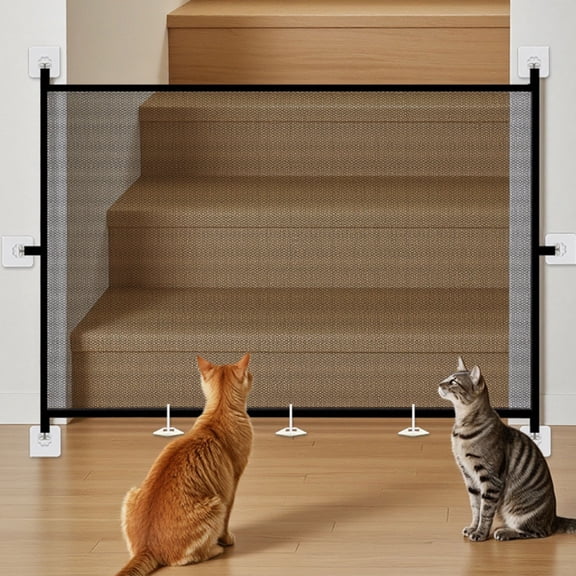 Pet Gate for Dogs and Cats No Drilling – Mesh Safety Fence for Stairs, Doorways and Hallways, Indoor Home Puppy Barrier with Pet Door