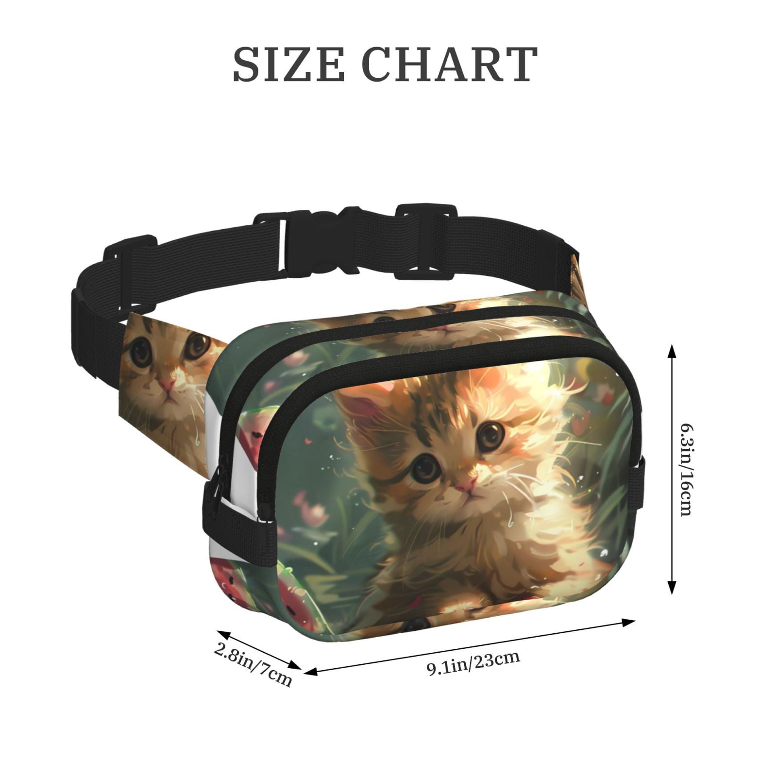 Hirioo Cute Kitten Water Lilies for Double Layer Waist Bag Adjustable Fanny Pack For Travel Running Hiking