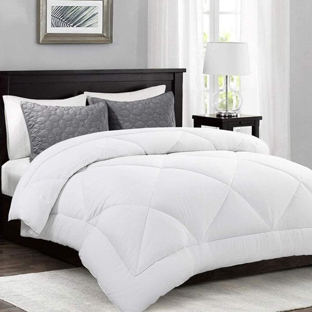 EASELAND All Season Twin Size Soft Quilted Down Alternative Comforter Reversible Duvet Insert with Corner Tabs,Winter Summer Warm Fluffy Hypoallergenic,Dark Blue White,64x88 inches
