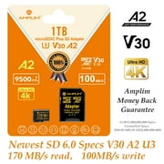 Amplim 1TB Micro SD Card - High Speed MicroSD for Camera, MicroSDXC Memory Card for Switch, Mini SDXC with Adapter, A2 U3 Class 10 for GoPro, Phone, Tablet Video