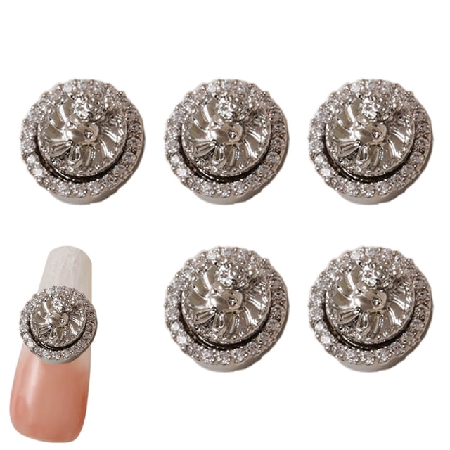 5 adornos para uñas de conejo 3D con diamantes de imitación y purpurina, giratorios.