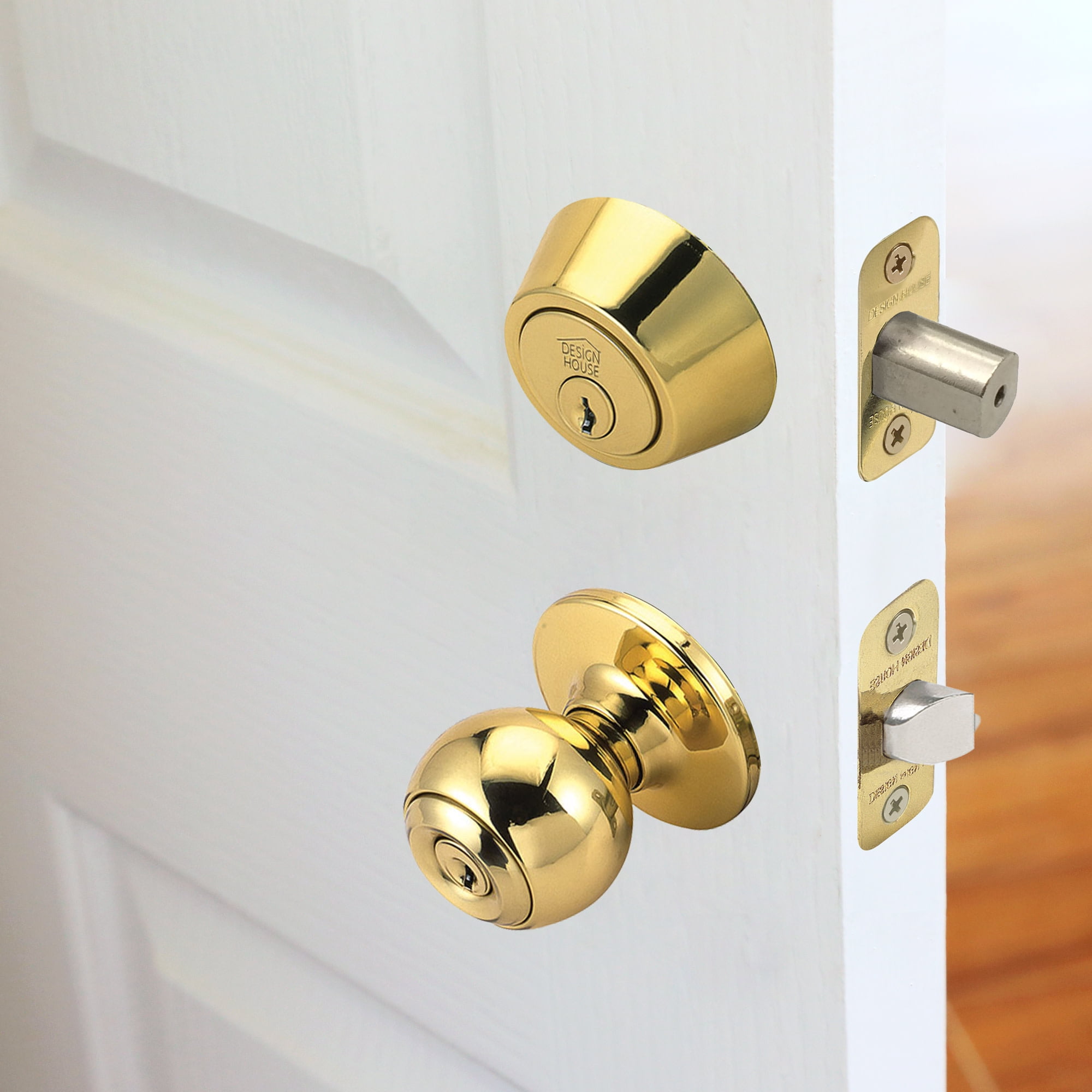 Design House Pro Deadbolt 2-Way Single Cylinder Deadbolt with Latch, Polished Brass