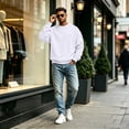thumbnail image 6 of Fabrcox Mens Fleece Sweatshirt Crew Neck Long Sleeve Shirt Men Streetwear Outdoor Athletic Workout Fall Winter Warm Mens Pullover with Chest Pocket White L, 6 of 6