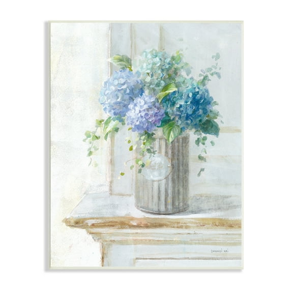 Stupell Industries Blue Hydrangea Bouquet Country Milk Tin Floral Painting, 10 x 15,Design by Danhui Nai