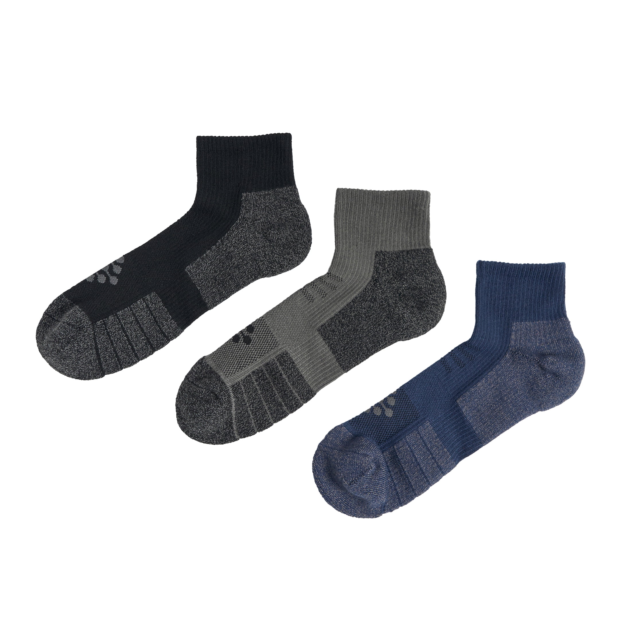 TRUEENERGY Flow High Impact Cushion Quarter Sock, Men's Size 10-14.5, 3-pack