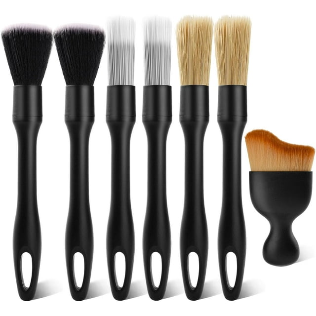 7PCS Car Detailing Brush Kit - Ultra Soft Boars Hair Interior Detailing Brushes, Includes 4 Different Brushes, Multi-use for Cleaning Interior or Exterior - Perfect Car Accessory Gift