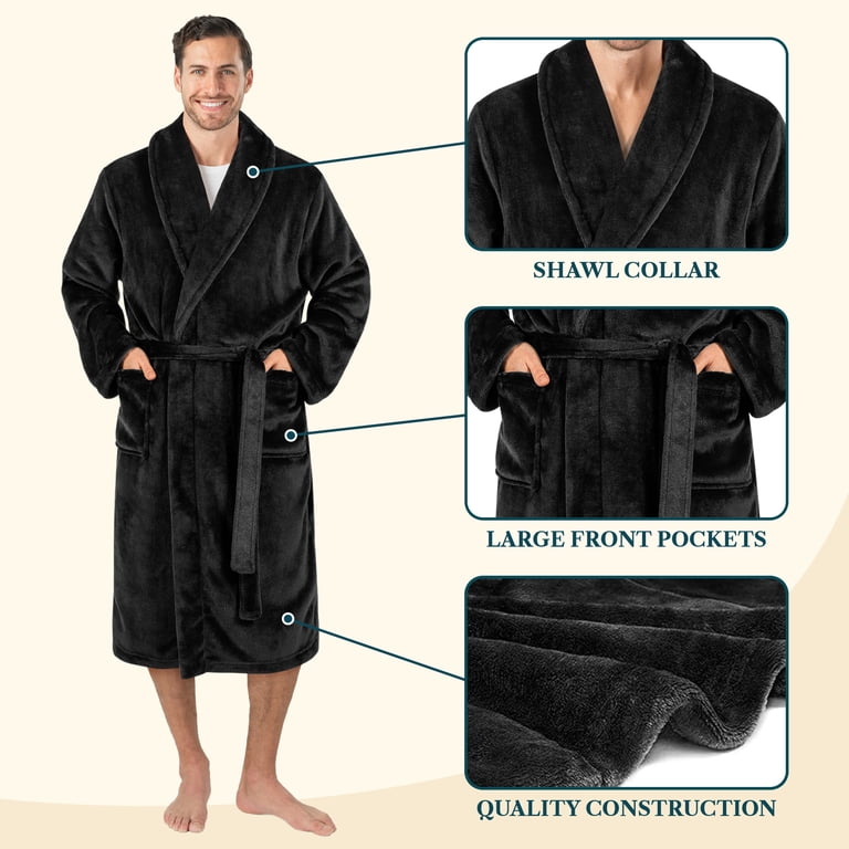 Pavilia Men's Lightweight Fleece Bathrobe, Black photo 2