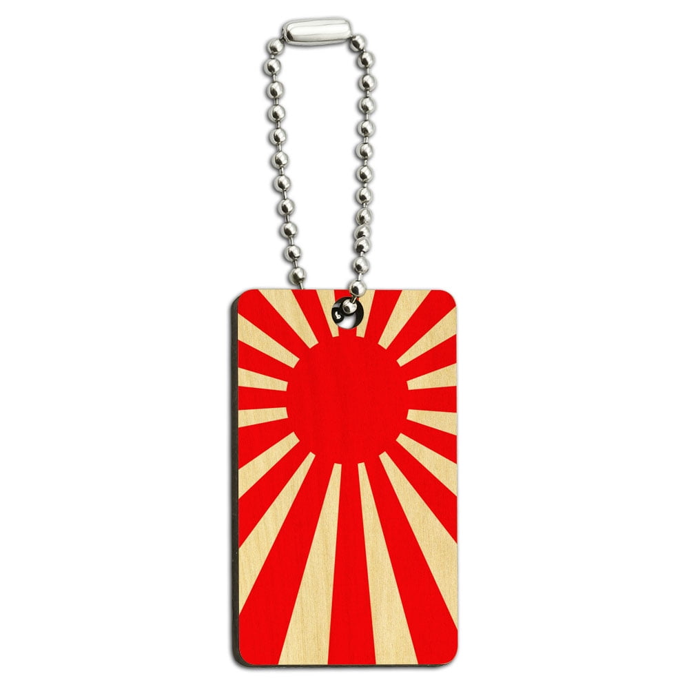 Japan Flag Rising Sun Wood Rectangle Key Chain by Graphics and More