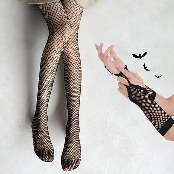 2 pairs women's fishnet black gloves stockings set Personality fashion Accessories black stockings fingerless gloves