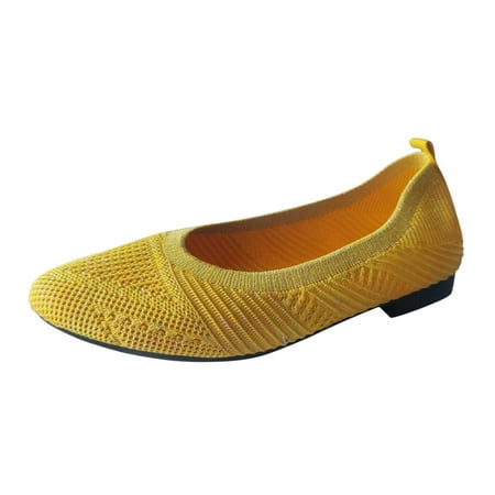 QYZEU Black Work Flats for Women Sandals for Women Women s Fashion Shoes New Shallow Flat Shoes Small Square Head Knitting Shoes Soft Sole Single Shoes Yellow 38