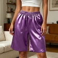 thumbnail image 2 of Fewfanhot Women Silky Satin Knee Length Lounge Shorts Elastic High Waist Loose Casual Sleep Bottoms S-3XL, 2 of 8