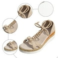 thumbnail image 5 of Platform Wedge Sandals for Women 2025 Rhinestones Pearl Flower Beach Summer Open Toe Strappy Dress Sandals, 5 of 8