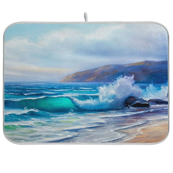 Painting Sea Beach Dish Drying Mat Microfiber Kitchen Mats Large Counter Absorbent Dish Pad Drainer Rack 16"x18"